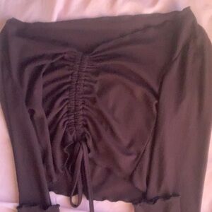 Elegant Ruched Black Long sleeve Women's Top